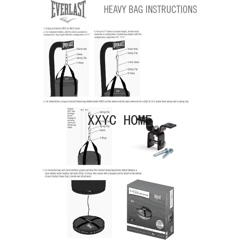 Everlast Leather Heavy 70 Pound Punching Bag with Chain and Swivel Assembly, 5 Ounce MMA Kickboxing Gloves and 180-Inch Boxing