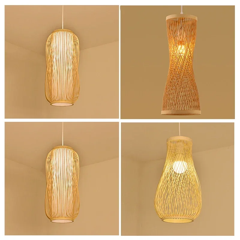 Bamboo Pendant Lamp Hand Knitted Chinese Style Weaving Hanging Lamps 36/38cm Restaurant Home Decor Lighting Fixtures