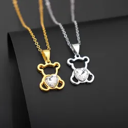 BEAR Cartoon Bohemian Crystal Necklace for men Fashion Retro Men and Women Couples Same Necklace Valentine's Day Gift Short Clav