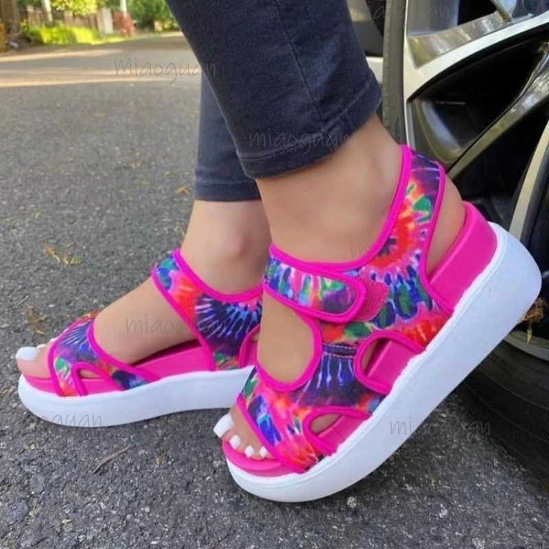 

New Women's Wedge Heel Sandals Roma Retro Thick Soles Summer Color Print Beach Vacation Shoes Outdoor Ladies Comfort Footwears