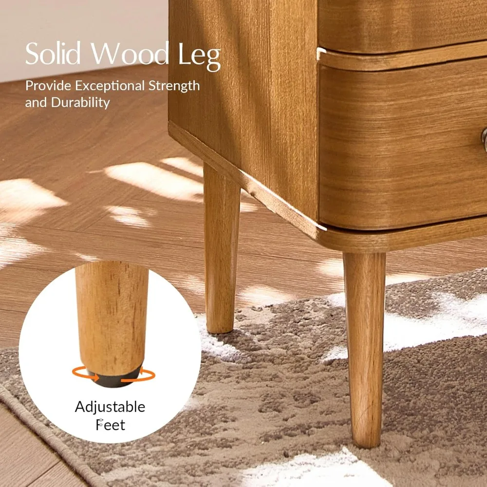 منضدة خشبية معاصرة ذات 3 أدراج مع محطة شحن وأقدام قابلة للتعديل