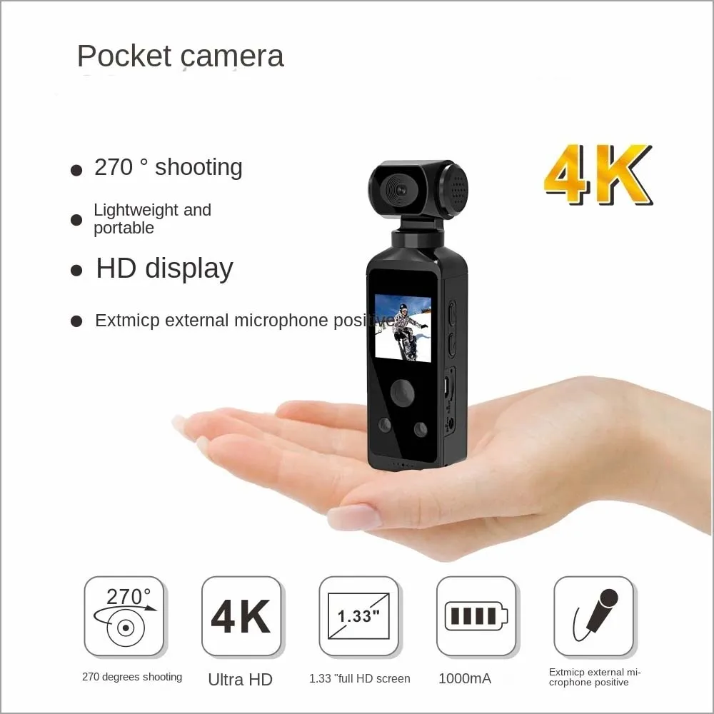 4K HD Pocket Action Camera 270° Rotatable Wifi Mini Sports Camera with Waterproof Case for Helmet Travel Bicycle Driver Recorder