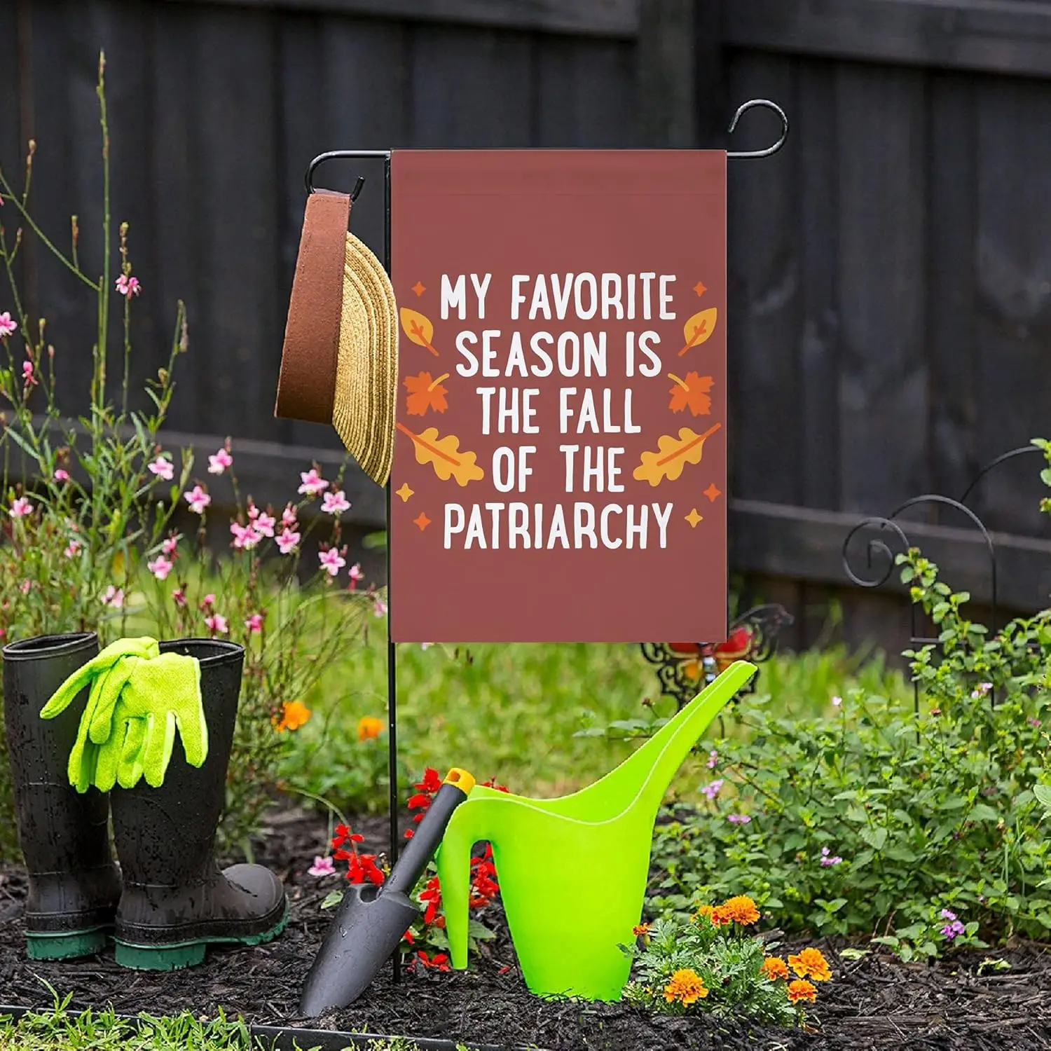 LookHUMAN My Favorite Season is The Fall of The Patriarchy Fun Garden or Yard Flag