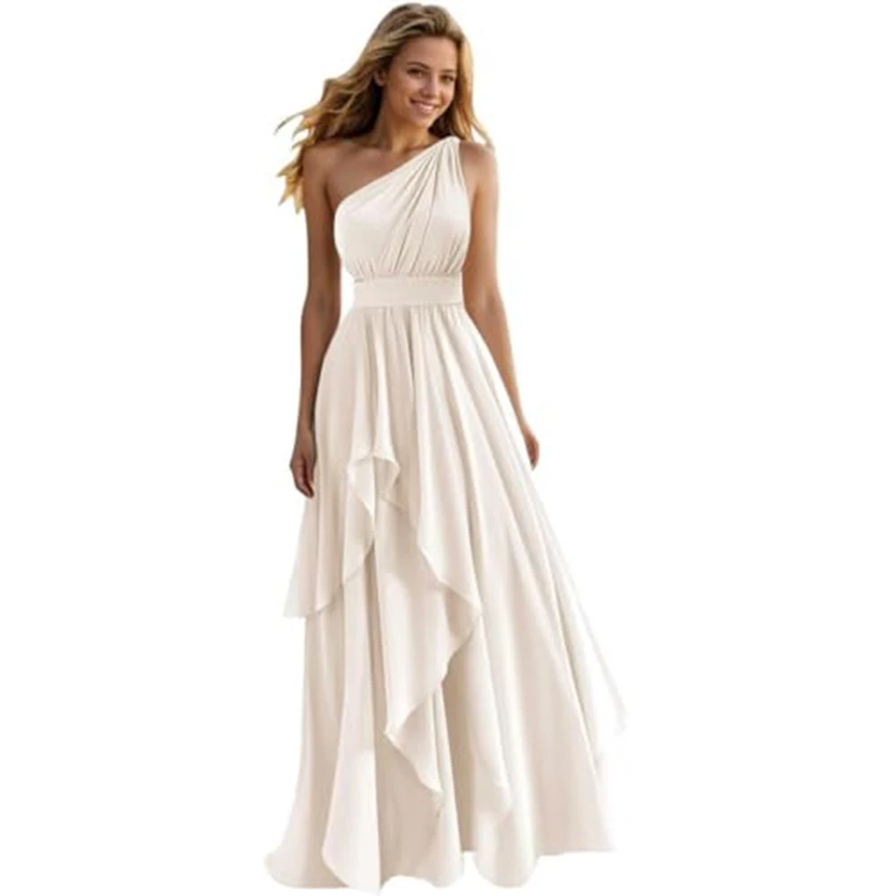 

Высококачественное шифоновое платье на одно плечо с открытой спиной, пляжные платья чайной длины для банкета, вечеринки, коктейля, дня рождения, отдыха, театрализованное представление