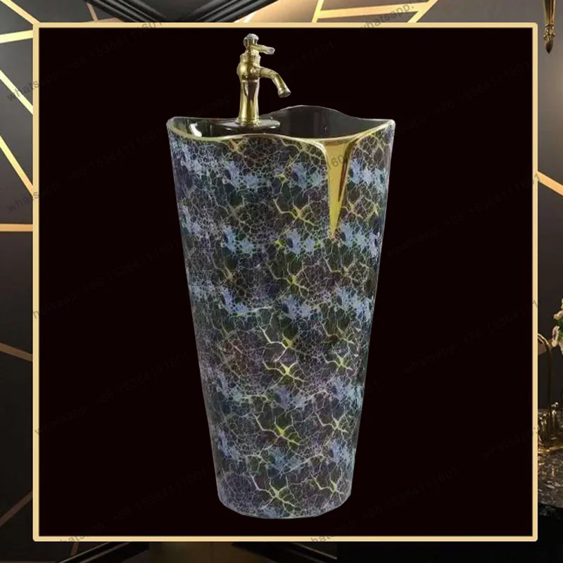 Color gold integrated column basin, electroplated gold floor gold face washing column basin