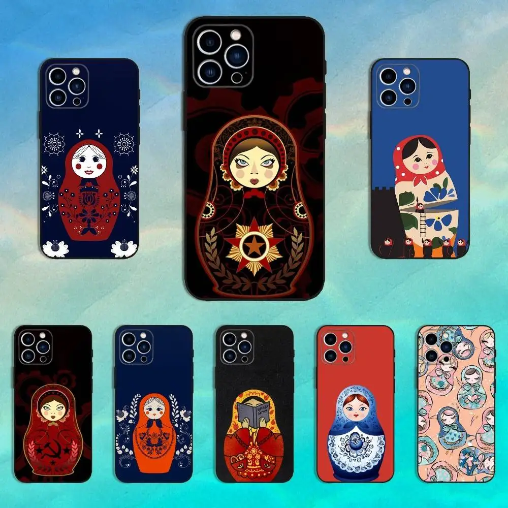 

Dolls Matryoshka Russian Phone Case For iPhone 16,15,14,13,12,11 Plus,Pro Max,XS,X,XR,SE,Mini,8,7,Soft Silicone Black Cover
