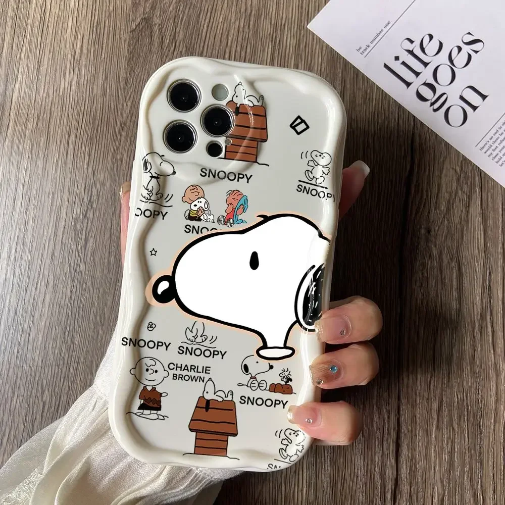 Cartoon Dog S-Snoopys Phone Case for iPhone 16 15 14 Plus 13 12 Mini 11 Pro Max X Xs XR 7 8 3D Creamy Wave Soft Cover
