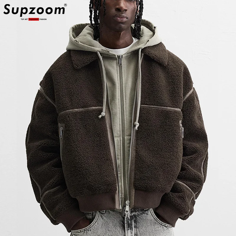 

Supzoom New Arrival Top Fashion Autumn And Winter Zipper Men Casual Cotton Turn-down Collar Woolen Fabric Short Jacket