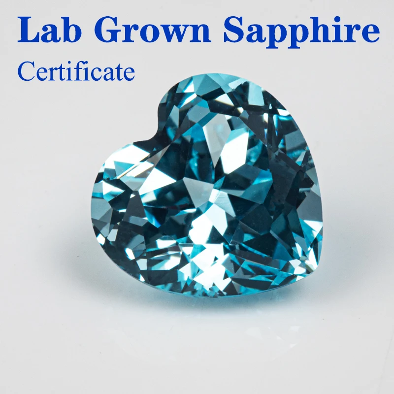 

Top Lab Grown Sapphire Aquamarine Heart Shape VVS1 Quality Charms Beads Selectable AGL Certificate Diy Jewelry Making Materials