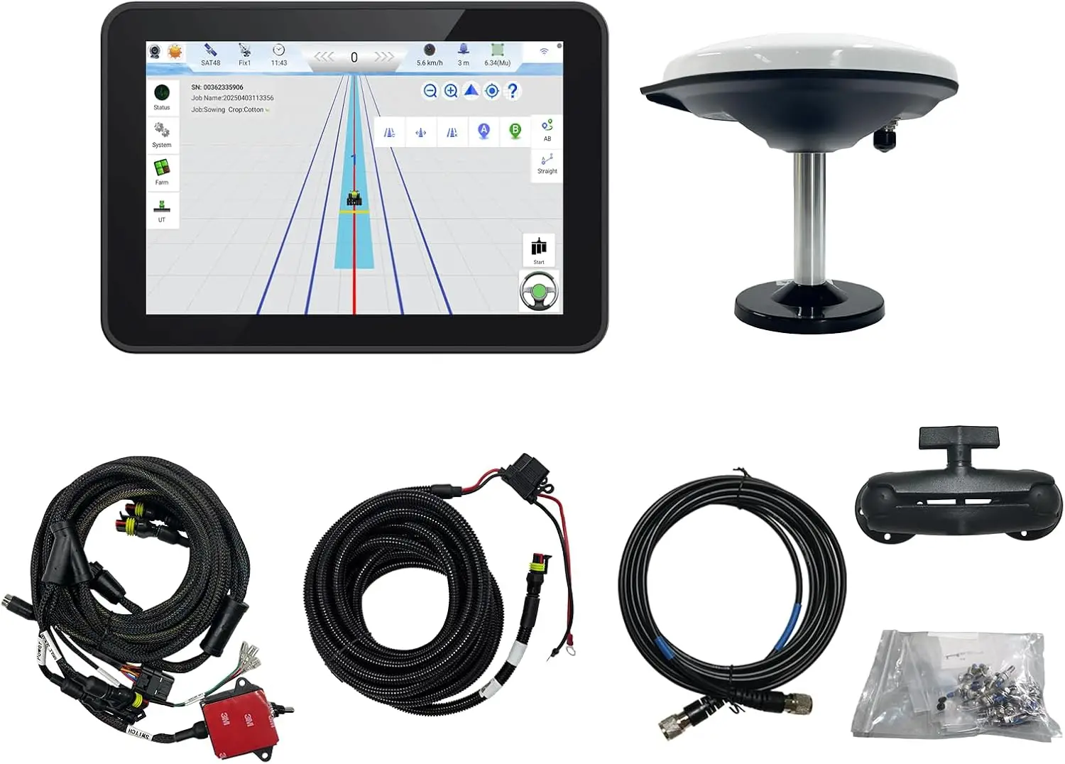 Tractor Guidance System with Precision AG Software, Android10 Tablet, 1-inch by CORS, 4-inch by PPP Connection, A-B line Guidanc