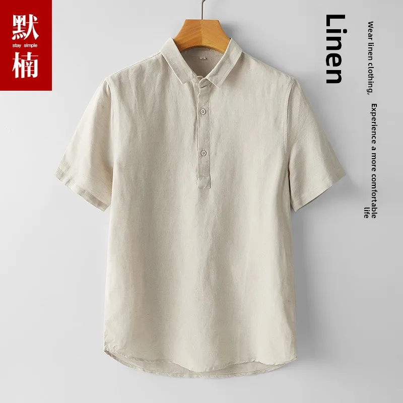 

Мужская летняя тонкая повседневная рубашка из хлопка и льна с коротким рукавом, однотонная, модная, в городском стиле