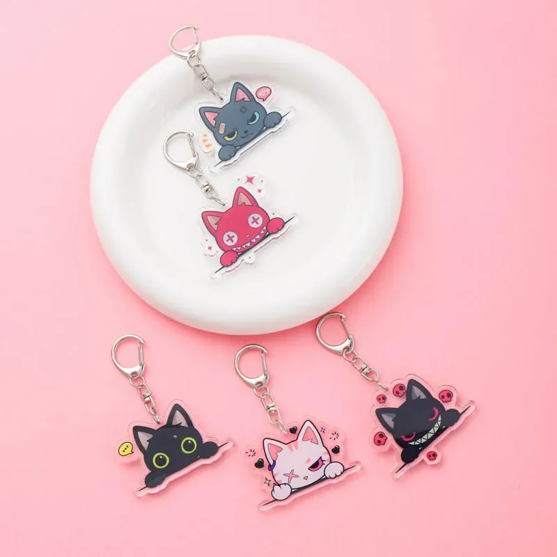 Evil Cat Anime Acrylic Keychain Accessaries Cartoon Funny Bag Pendant Cute Creative Bag Charm Car Keyring Friends Fans Gifts