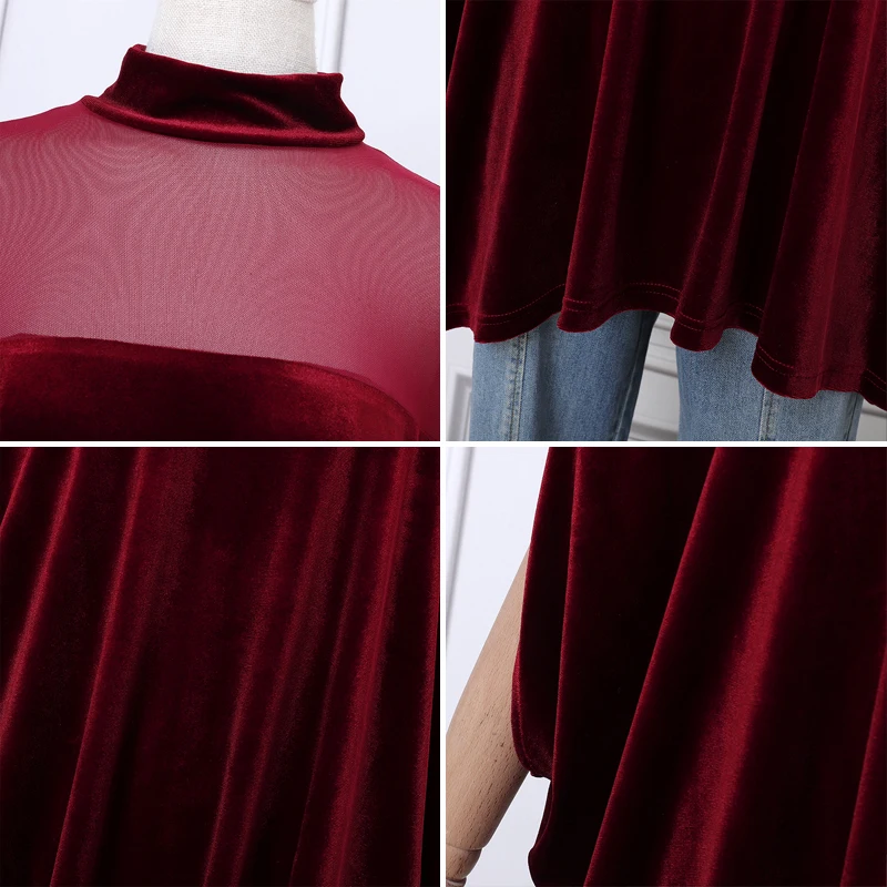 VONDA Elegante Frauen Bluse 2026 Mode Samt Tops Mesh Patchwork Büro Blusas Herbst Stehkragen Fledermaus Ärmel Hemd Streetwear