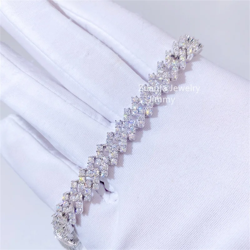 925 Sterling Silver Iced Out Jewelry 8mm Moissanite Cuban Bracelet VVS Moissanite Link Cuban Bracelet
