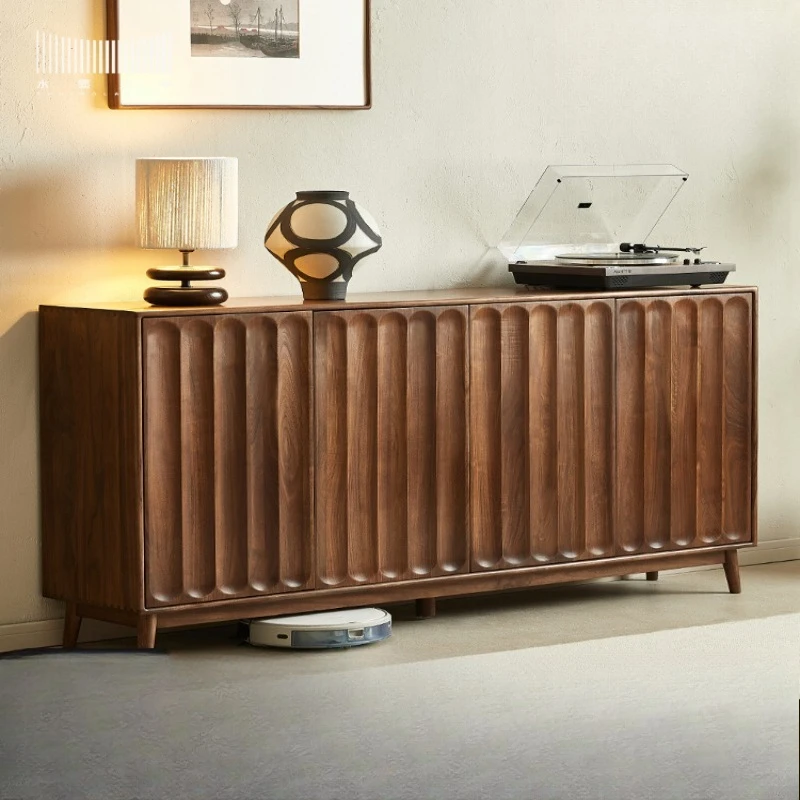 

Black walnut dining side cabinet, solid wood texture locker, household door shoe cabinet