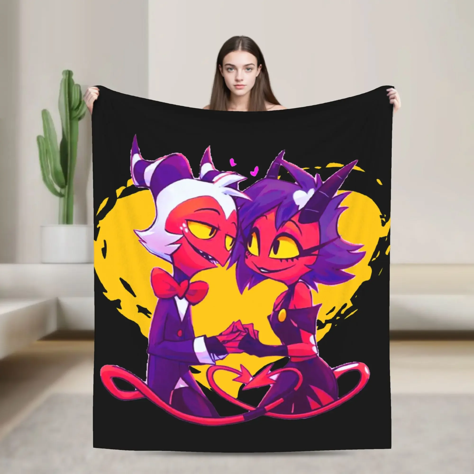 Millie Moxxie Fleece Throw Blankets Helluva Boss Anime Blankets for Bed Couch Lightweight Bed Rug