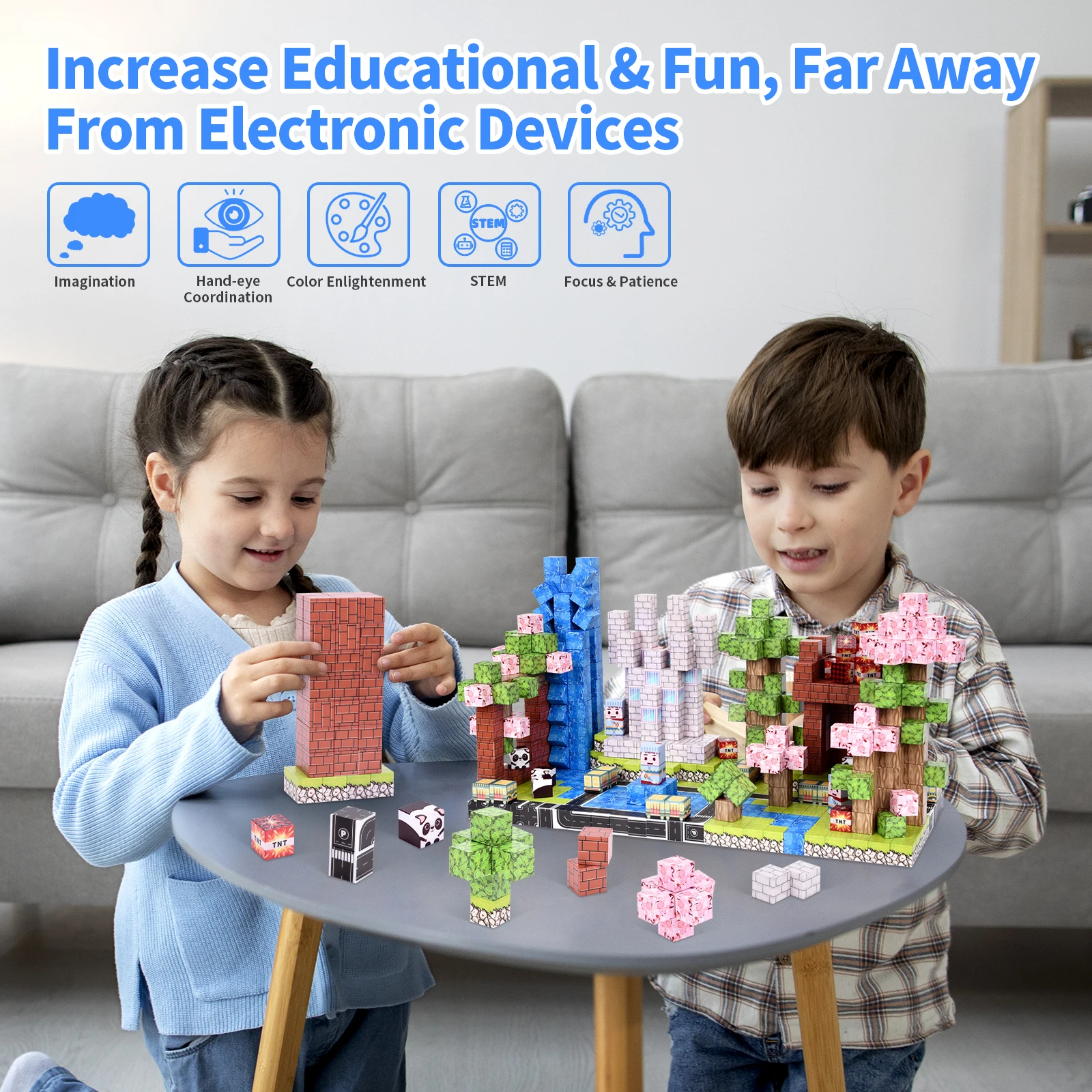 Bloques de construcción magnéticos personalizados de 100 piezas 205. Colores vibrantes, edificio gratuito, mejora las habilidades STEM y juegan. Regalo festivo perfecto.
