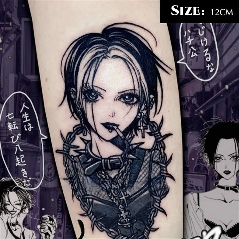 Anime Cool Girl Nana Temporary Tattoos Cartoon Waterproof Fake Tattoo Sticker Body Art Transfer Tattoo for Woman Men Arm Hand