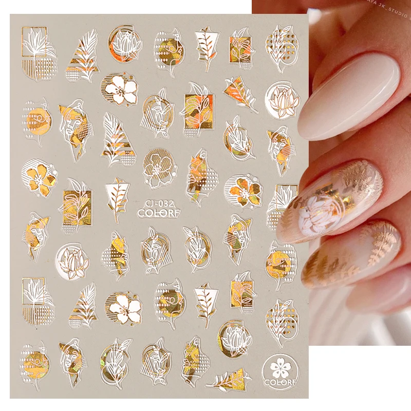 Leaves Sliders for Nails Gold White Bronzing Flowers Gradient Adhesive Sticker Nail Design Art Decorations Nail Art Accessories