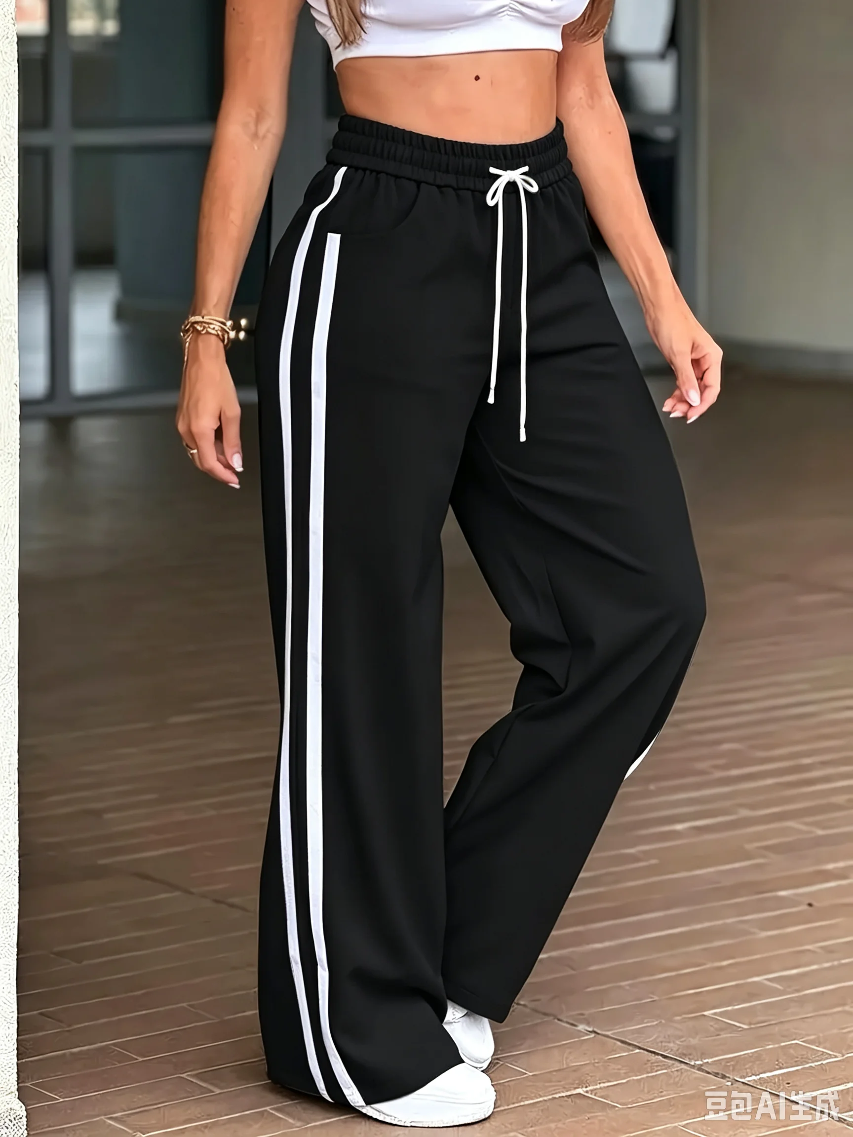 Men Women Quick Dry Straight Long Pants, Hip Hop Casual Trousers, Double Side Stripe Streetwear Elastic Waist Sports Sweatpants