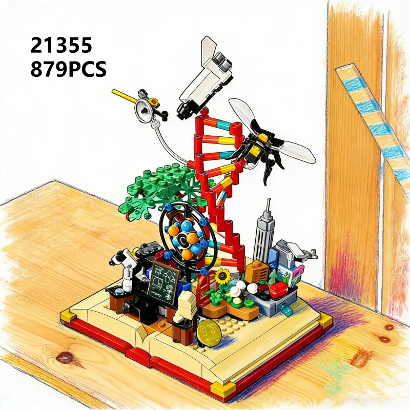 21355 Knowledge is power 879Pcs Creative Book Assemble Building Block Holiday Gift Brick Children Educational Toy