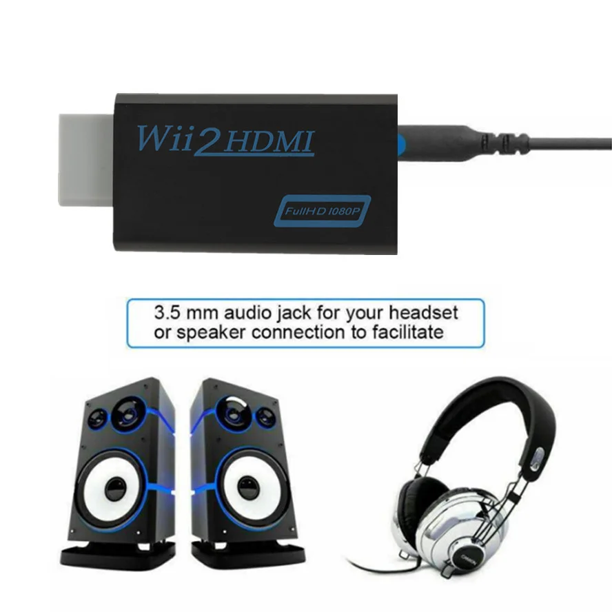 Adaptador convertidor Full HD 1080P compatible con Wii a HDMI, 3,5mm, Audio Wii2 a HDMI, compatible con Monitor de PC HDTV