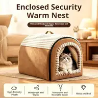 Cama cálida de invierno para gatos, casa cerrada tipo cueva, cama de felpa suave de pana, lavable, nido para gatos de interior, para perros pequeños y gatitos