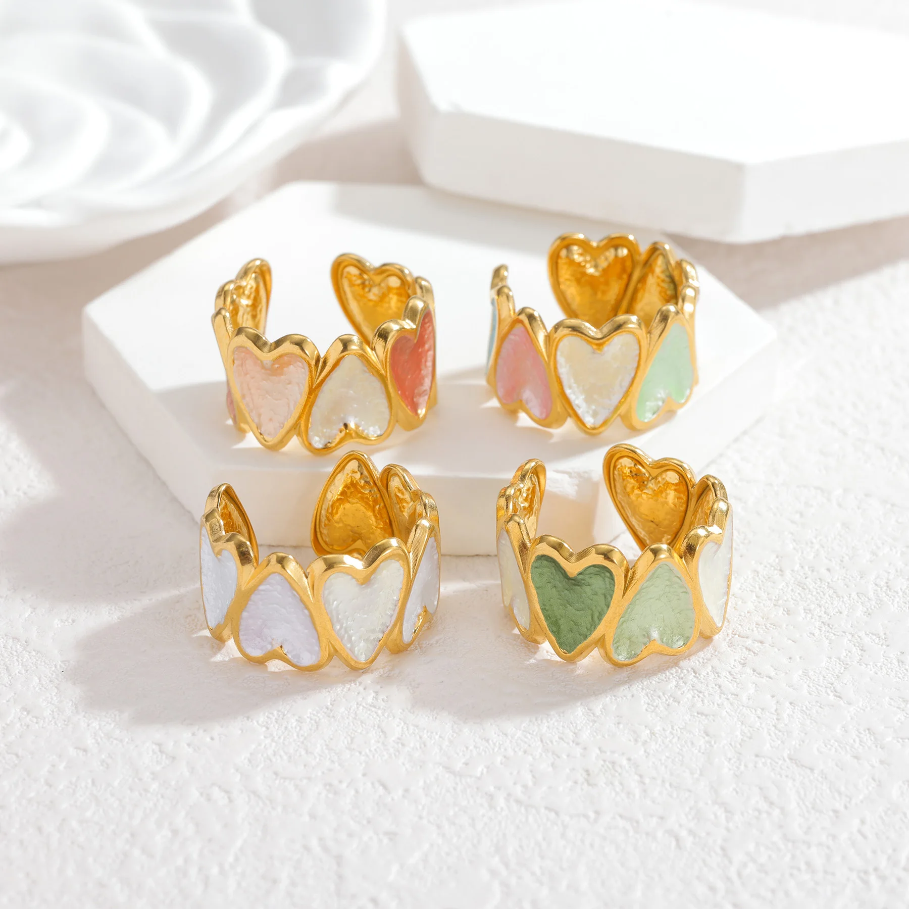 Atoztide موضة غير النظامية الملونة النفط نازف الدائري للنساء الفولاذ المقاوم للصدأ ضبط بيان حلقة مفتوحة زوجين مجوهرات هدية