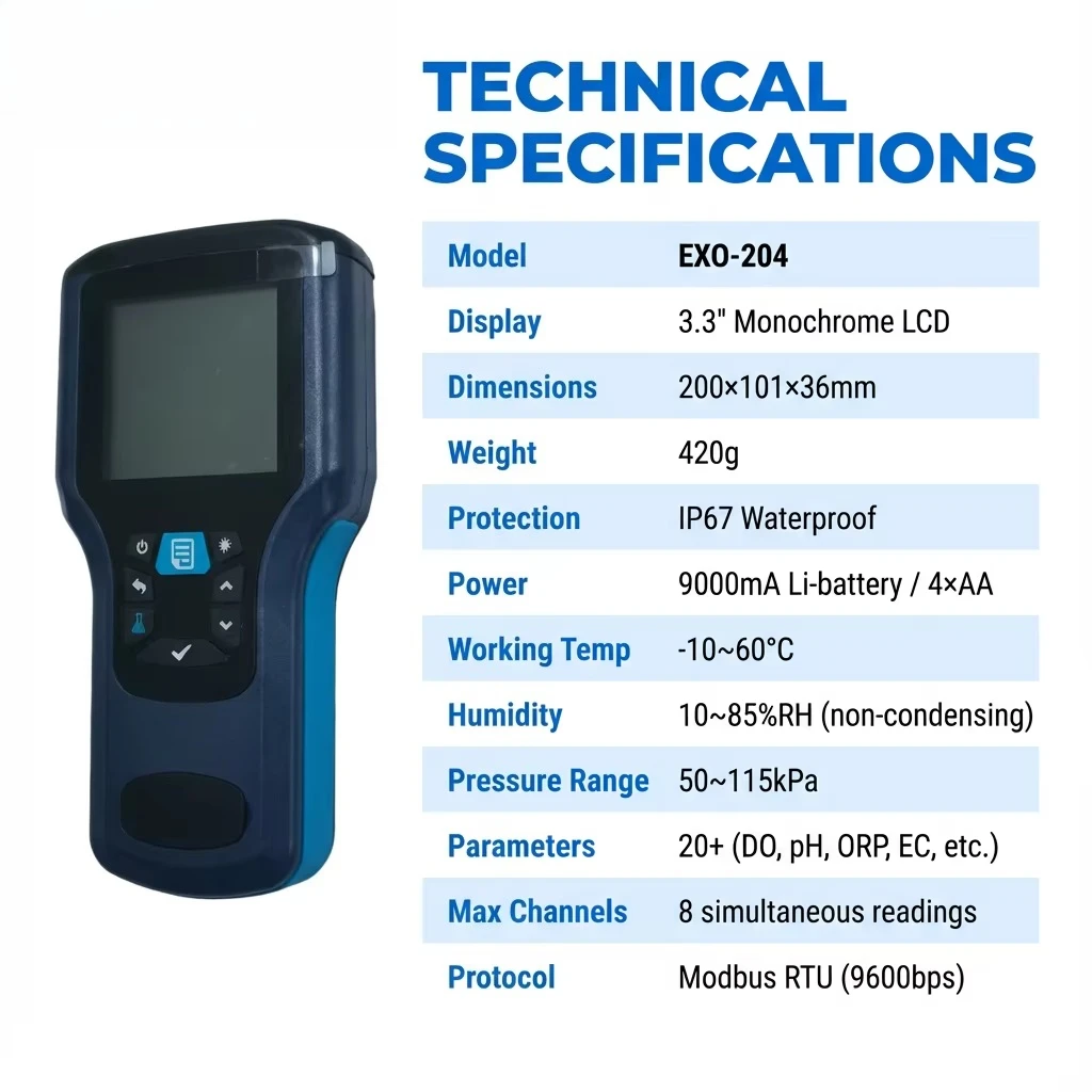 Handheld Multi Parameter Water Quality Meter EXO 204 pH DO Turbidity COD TSS Ammonia Nitrogen Analyzer for Field Monitoring