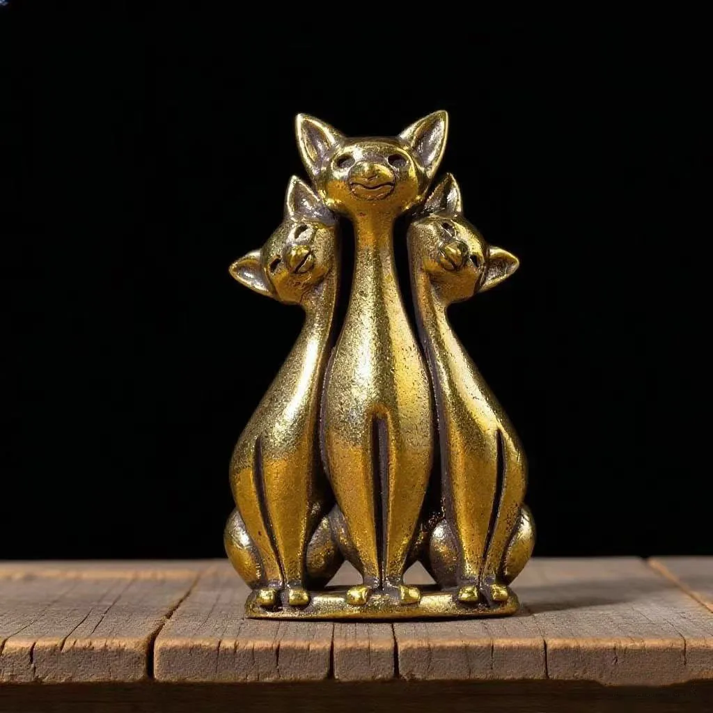 Vintage Brass Cat Couple Figurine—Desktop Home Decor and Creative Gift