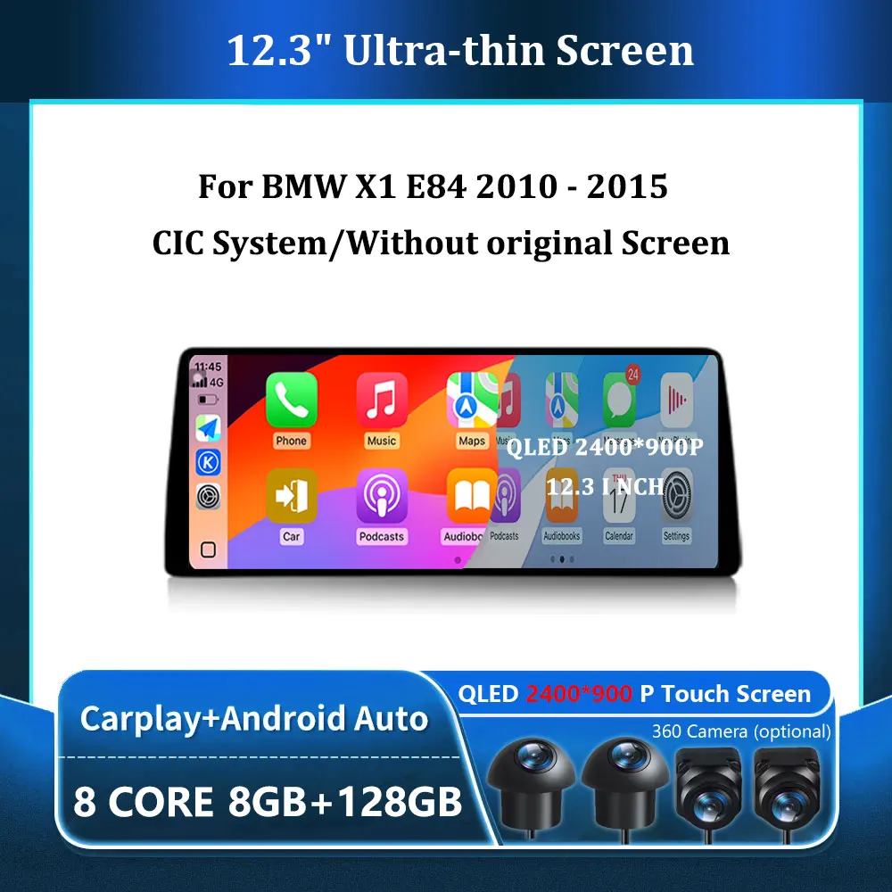 Интеллектуальная система Carplay Android15, автомобильный радиоприемник, мультимедийный плеер, GPS для BMW X1 E84 2010-2015, система CIC/без оригинального экрана
