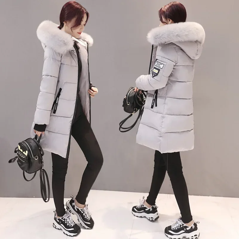 2024 inverno donna Parka cappotti lungo cotone Casual pelliccia giacche con cappuccio spessa calda giacca Slim-fit femminile soprabito abbigliamento