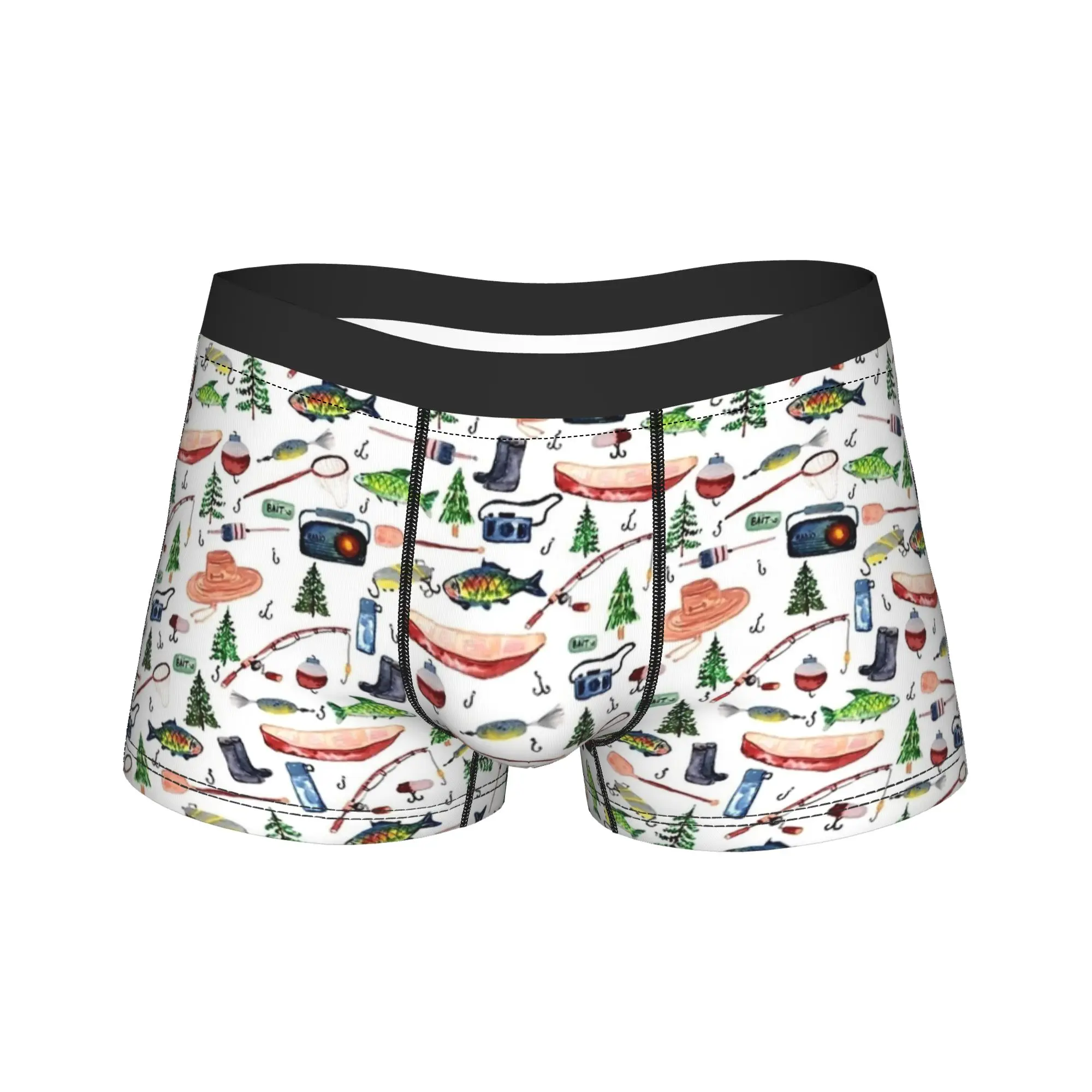 Fish Bait Underwear Colorful Printed Fish Fishing Pattern Underpants Customs Boxer Brief For Men 3D Pouch Oversize Boxer Shorts