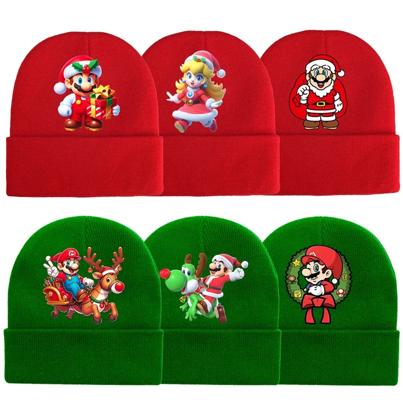 Anime Cartoon Super Mario Christmas Warmth Knitted Hats Winter Ear Protection Beanies Women Men Outdoor Hip Hop Pullover Hat