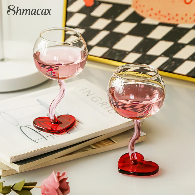 

Heart Shape Glass Goblet Mug Champagne Wine Cup High Borosilicate Glass Heat-resistance Cocktail Glass Valentine's Day Gift