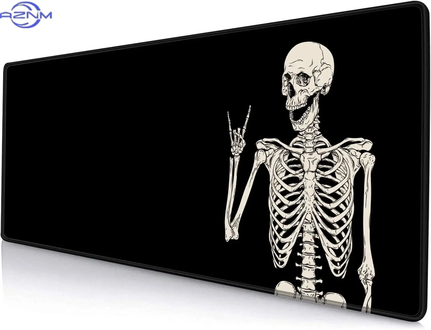 Rock Hand Skeleton Gaming Mouse Pad, Black Background Bone Print Smooth Edge Non Slip Mat for Gamers Office Home Wireless Mouse