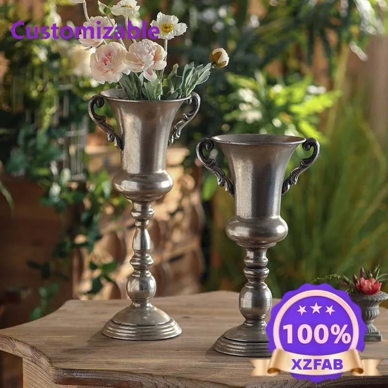 Factory Direct 2026 American retro foreign trade vase removable gardening garden ornaments B & B hotel silver-white flower
