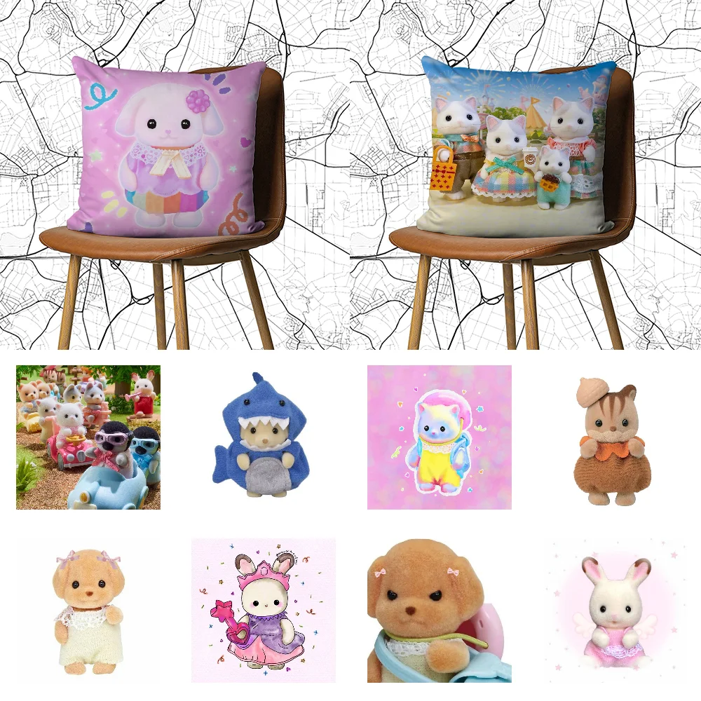 PINK S-Sylvanian Families  Pillow Case DIY Pillowcase Home Office Decorative Pillowcase Bedroom Sofa Car Cushion Cover 45x45 cm