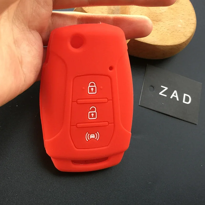 ZAD Silicone Flip Car Key Case Cover protector Holder For Ssangyong 2015 2016 Tivoli Rexton Korando C 3 Button FOB Key