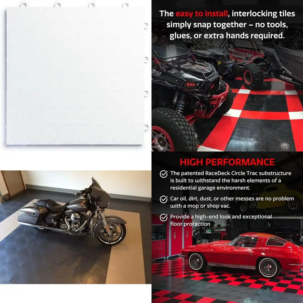 

Соединяющиеся противоскользящие плитки для пола гаража, прочный сополимер, простые в установке (12 x 12, белые, упаковка 12 шт.)