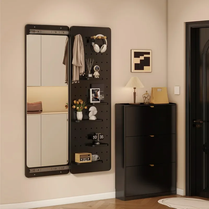 for Solid Wood Hole Board Full Length Mirror Concealed Push Pull Hidden Full Body Mirror Wall Mounted Entrance Fitting Mirror