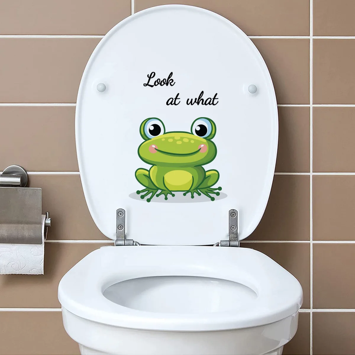 

20*20cm Look At What Little Frog Cartoon Animal Wall Sticker Toilet Decorative Living Room Bedroom Restaurant Wall Sticker