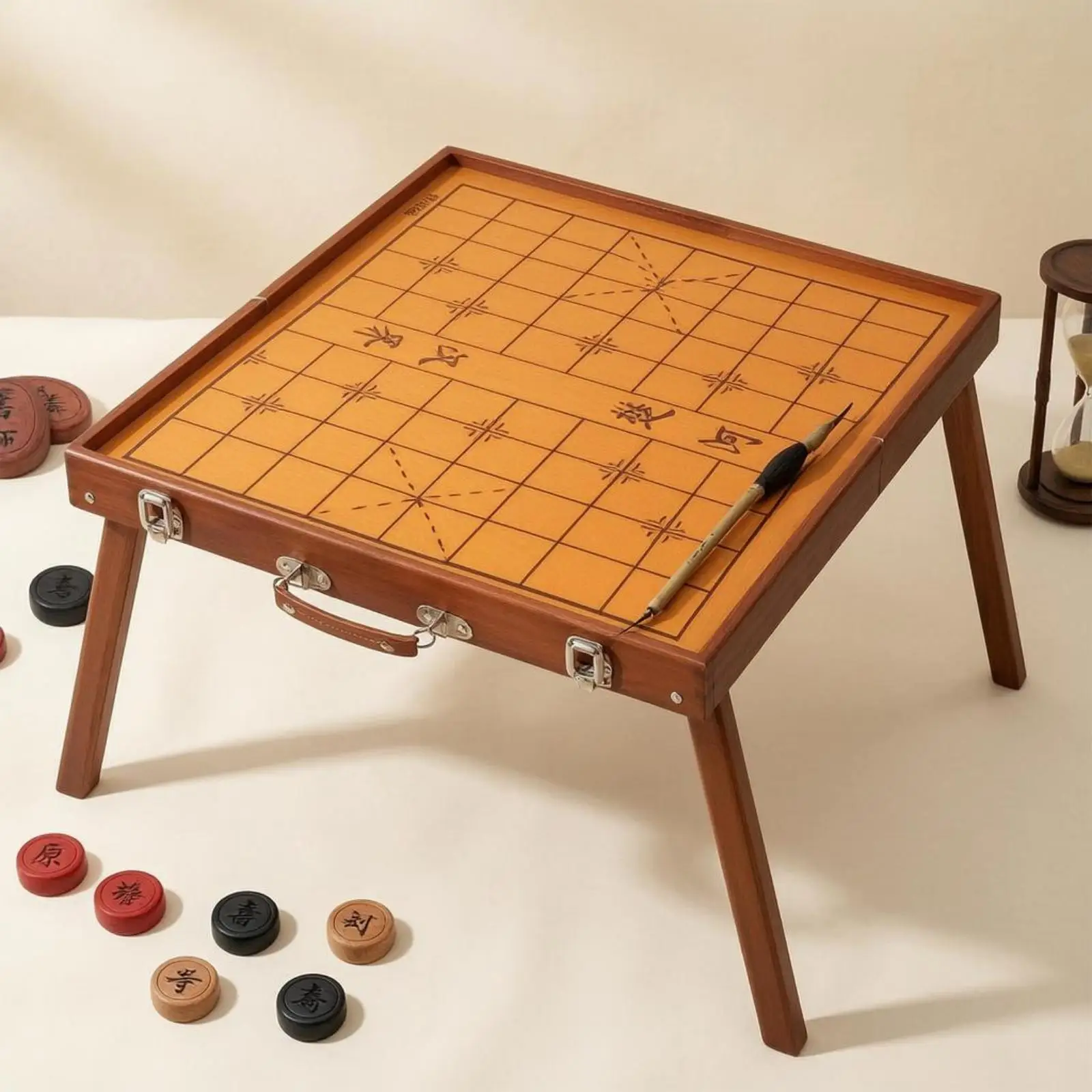 Chinese Chess Table Traditional Folding Xiangqi Board Space-Saving Portable Game Table for Home Travel Family Adults