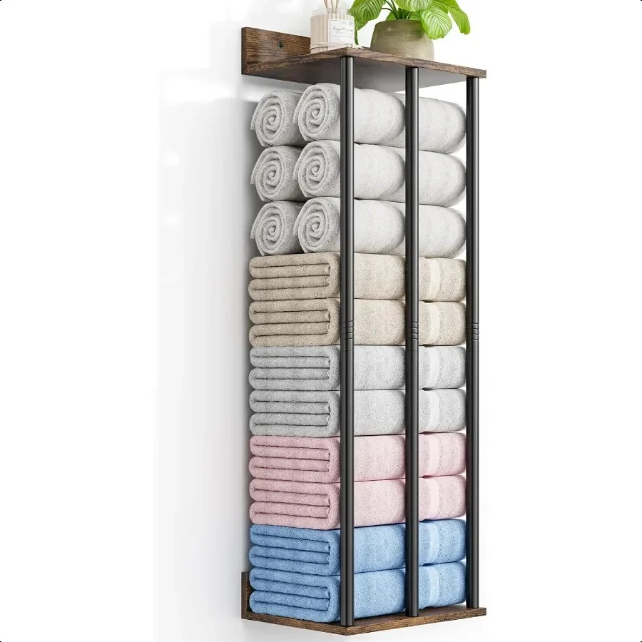 

Towel Racks for Bathroom Wall Mounted with Wooden Storage Shelf Updated 3 Bar Metal Towel Holder for Rolled Towels Sturdy and L