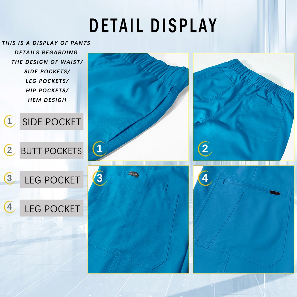 Sala de operação topo + calças manga longa uniforme médico feminino salão de beleza trabalho wear médico enfermeira esfrega conjunto bolsos de enfermagem roupas