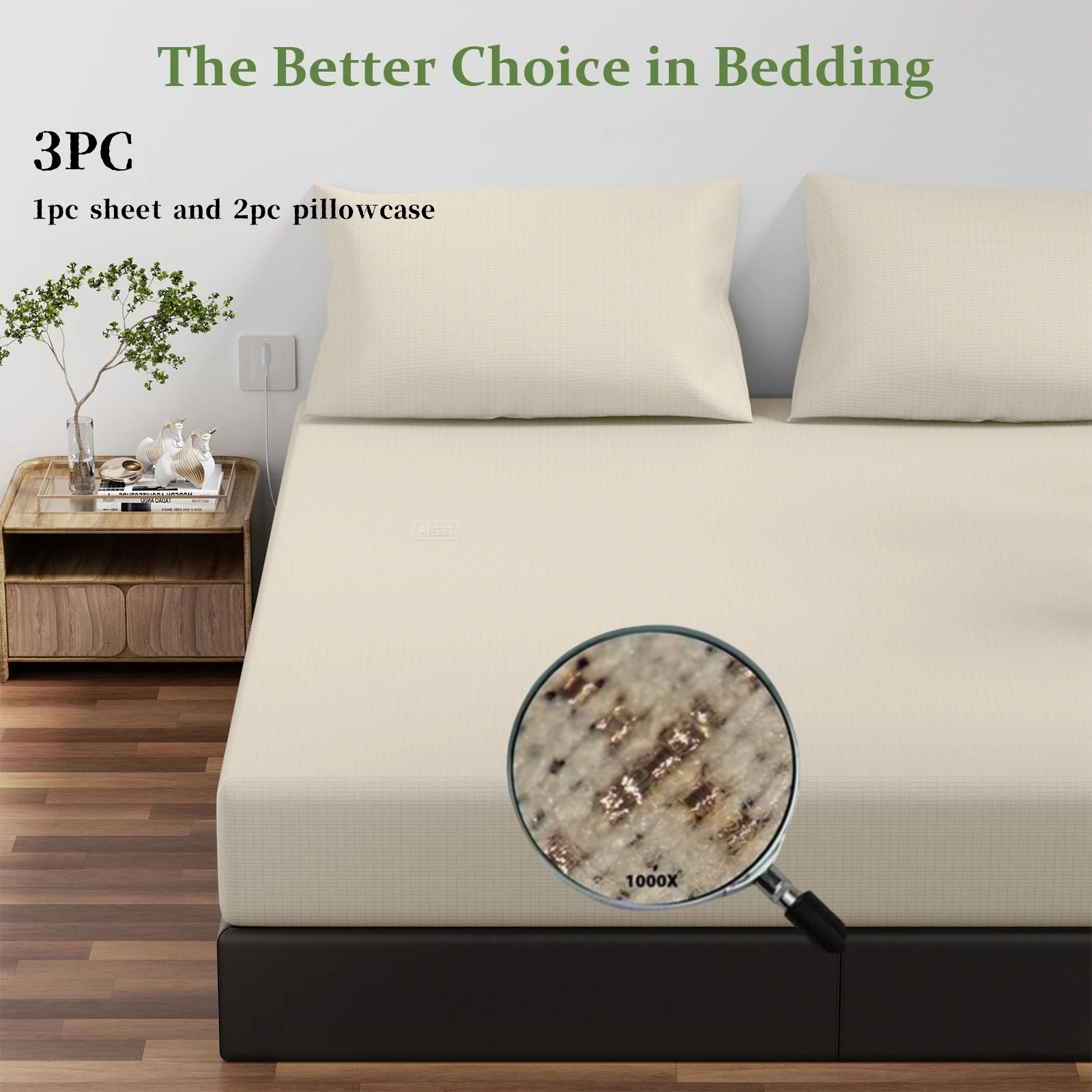 

3pcs Grounding Fitted sheet and pillowcase 95% Organic Cotton for Improved Sleep Cotton-Soft Earth Grounding Well Bed Sheets