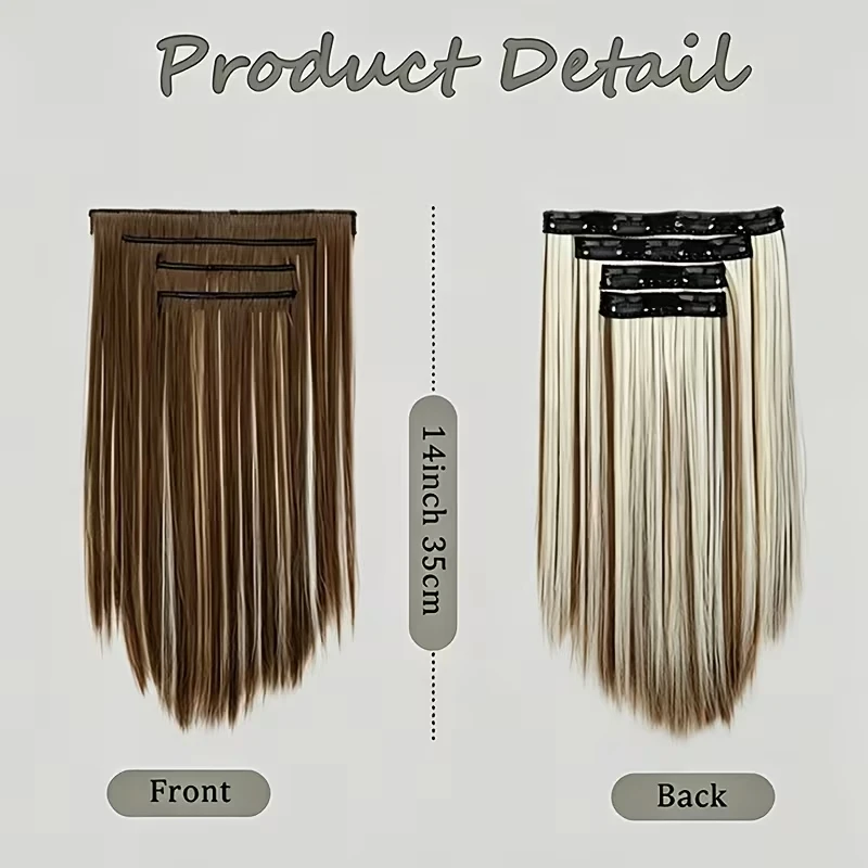 14Inch 4pcs Clip In Hair Extensions Synthetic Straight Short Hair Pieces For Women Clip‑on Hairpieces for Daily Party Wear