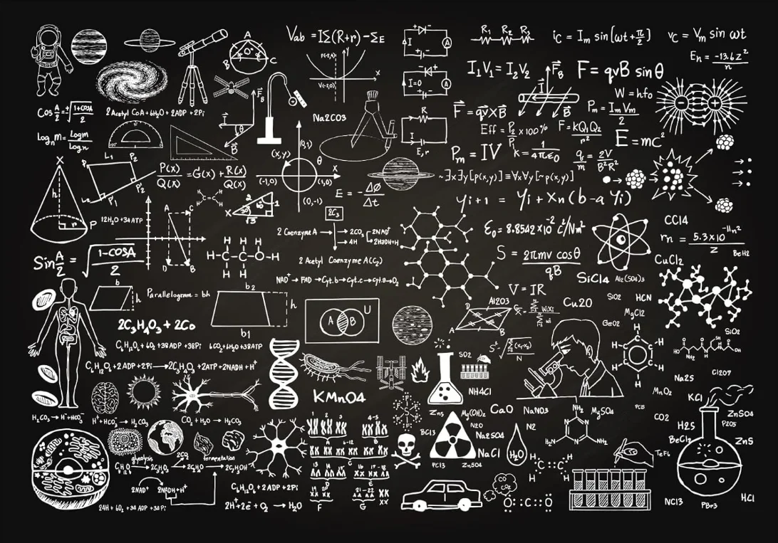 Science Classroom Blackboard Backdrop Chemistry Math Geometry Physics Handwritten Chalkboard Background Online Teaching Banner