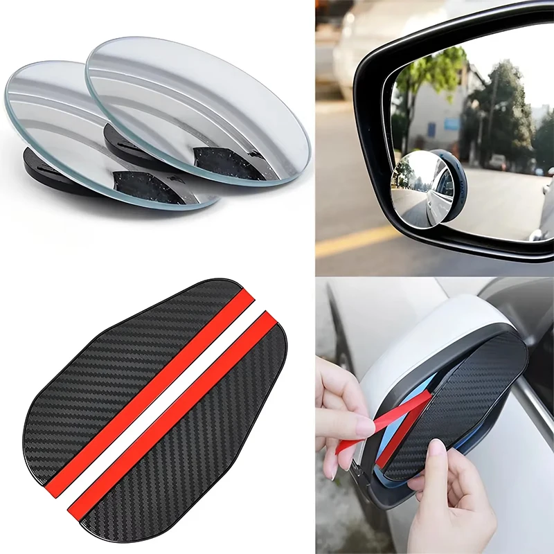 2Pcs Mirror Rain Shield Rain Brow Auxiliary Wide-angle Blind Spot Mirror All-in-one Reflector Carbon Fibre Texture Rain Shield