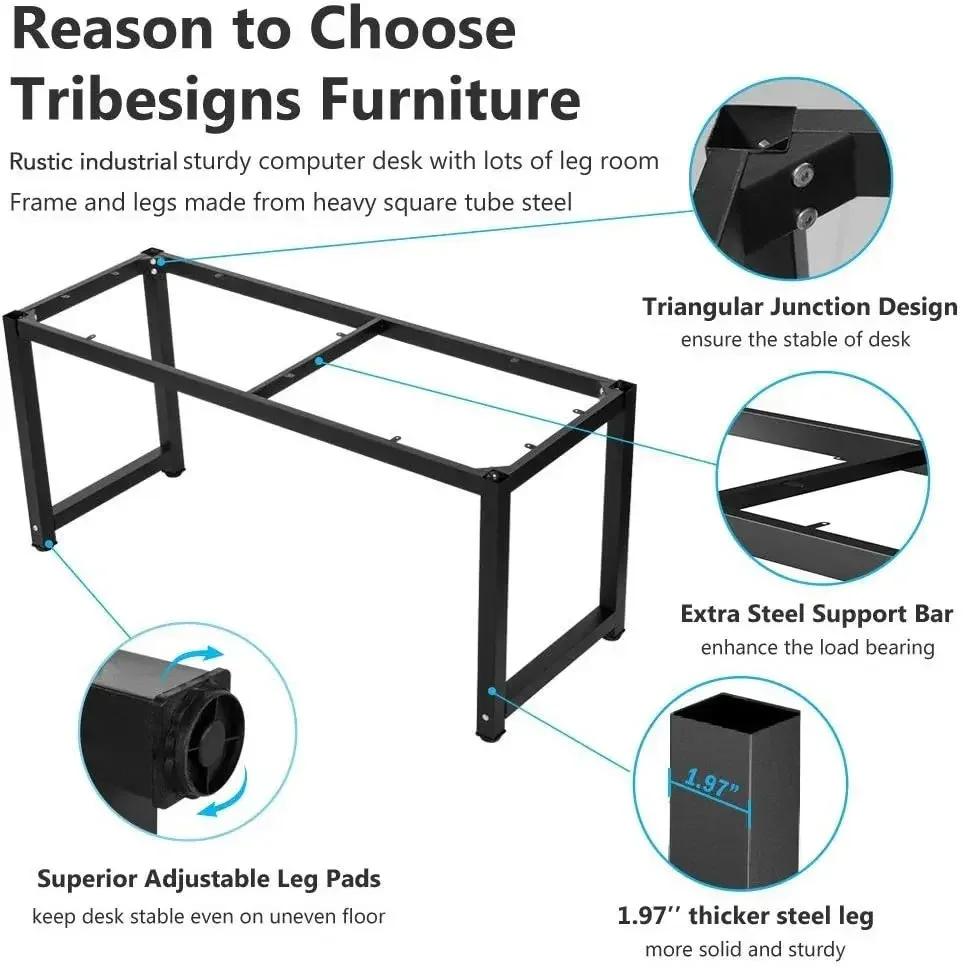 Mesa de computador, mesa de escritório grande de 55 polegadas, mesa de computador, mesa de estudo, estação de trabalho para escritório doméstico, marrom rústico